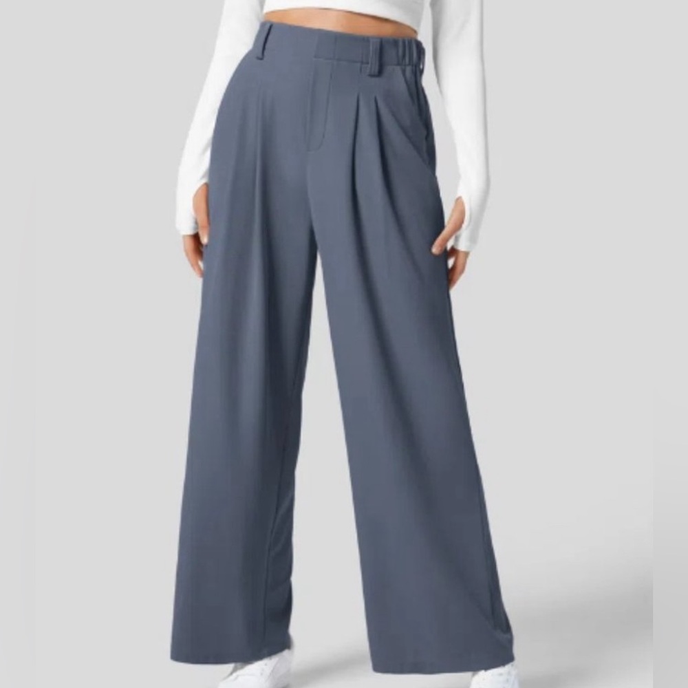 Halara High Waisted Plicated Side Pocket Wide Leg Waffle Pants Med & XL